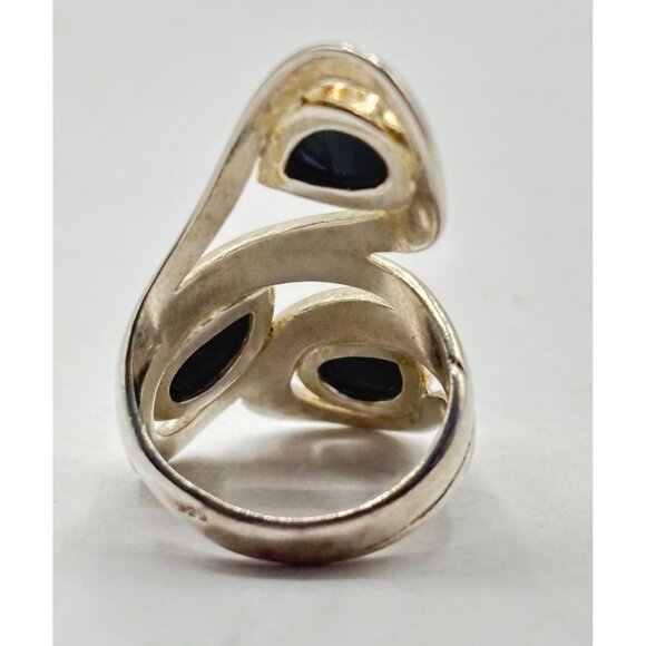 Sterling Silver 925 Amber Statement Ring Modern Swirl Design Size 5 - Picture 3 of 7